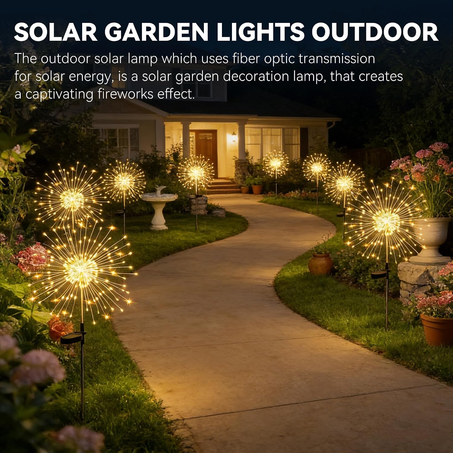 HPUFKOT Solar Garden Lights Outdoor,Waterproof Garden, 2PC 200 LED Twinkling Firework Lights Decorative with 8 Modes,Decor for Yard Patio Pathway Lawn for Yard Outside Fairy Decorative
