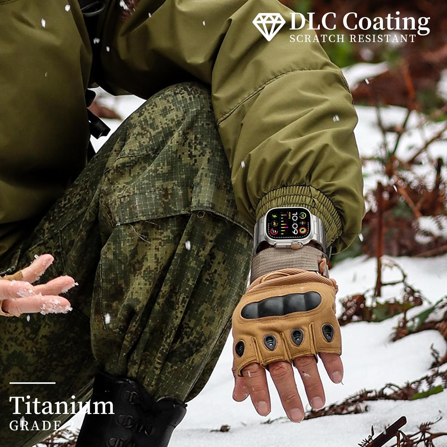 ACESTAR Full Titanium Band Compatible with Apple Watch Ultra 3/2/1 49mm/ Series 10 46mm, 24mm Wide Adjustable Links with Titanium Magnetic Clasp Connectors and DLC Coating - Image 7