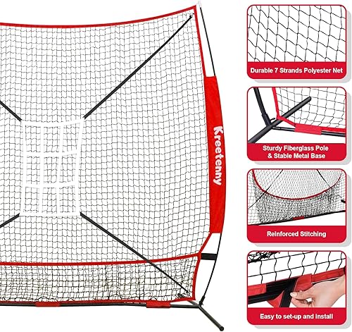 Miniatura 2 de 7x7 ft Baseball Net, Baseball Net with Large Ball Collection System, Baseball&Softball Hitting Net with 2 Strike Zone, Batting Tee, Carry Bag