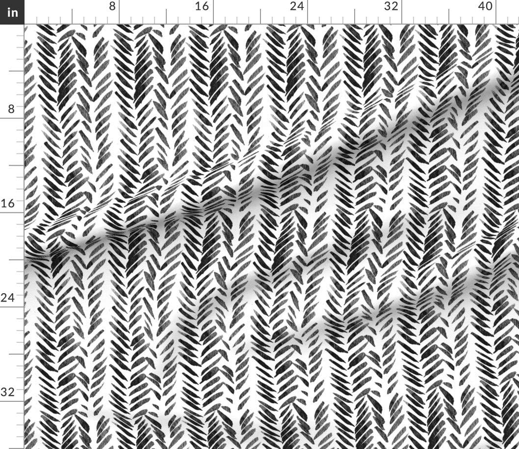 Spoonflower Fabric - Black White Brush Boho Watercolor Feathers Abstract Printed on Petal Signature Cotton Fabric Fat Quarter - Sewing Quilting Apparel Crafts Decor