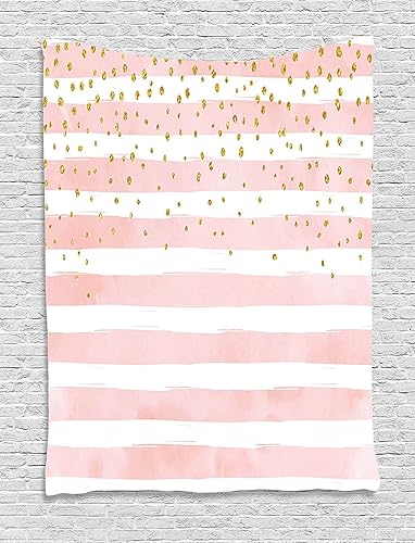 Ambesonne Tapiz moderno, pintura de acuarela, rayas horizontales y puntos, ilustración artística, colgante de pared para dormitorio, sala de estar,