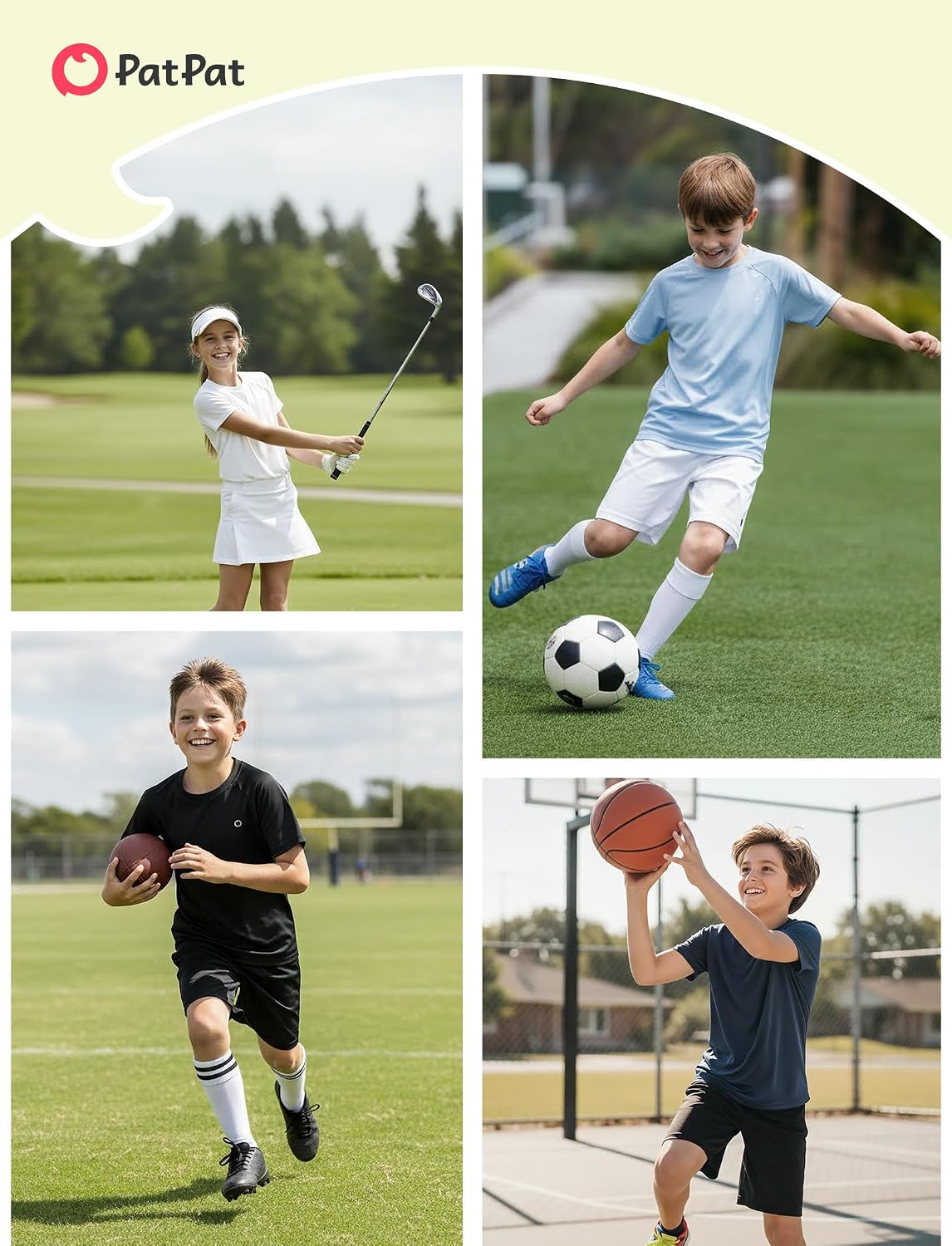 PATPAT Girls Boys Athletic Shirts Short Sleeve Dry Fit Sport Tops Kids Tennis Soccer Tees 5-14 Years