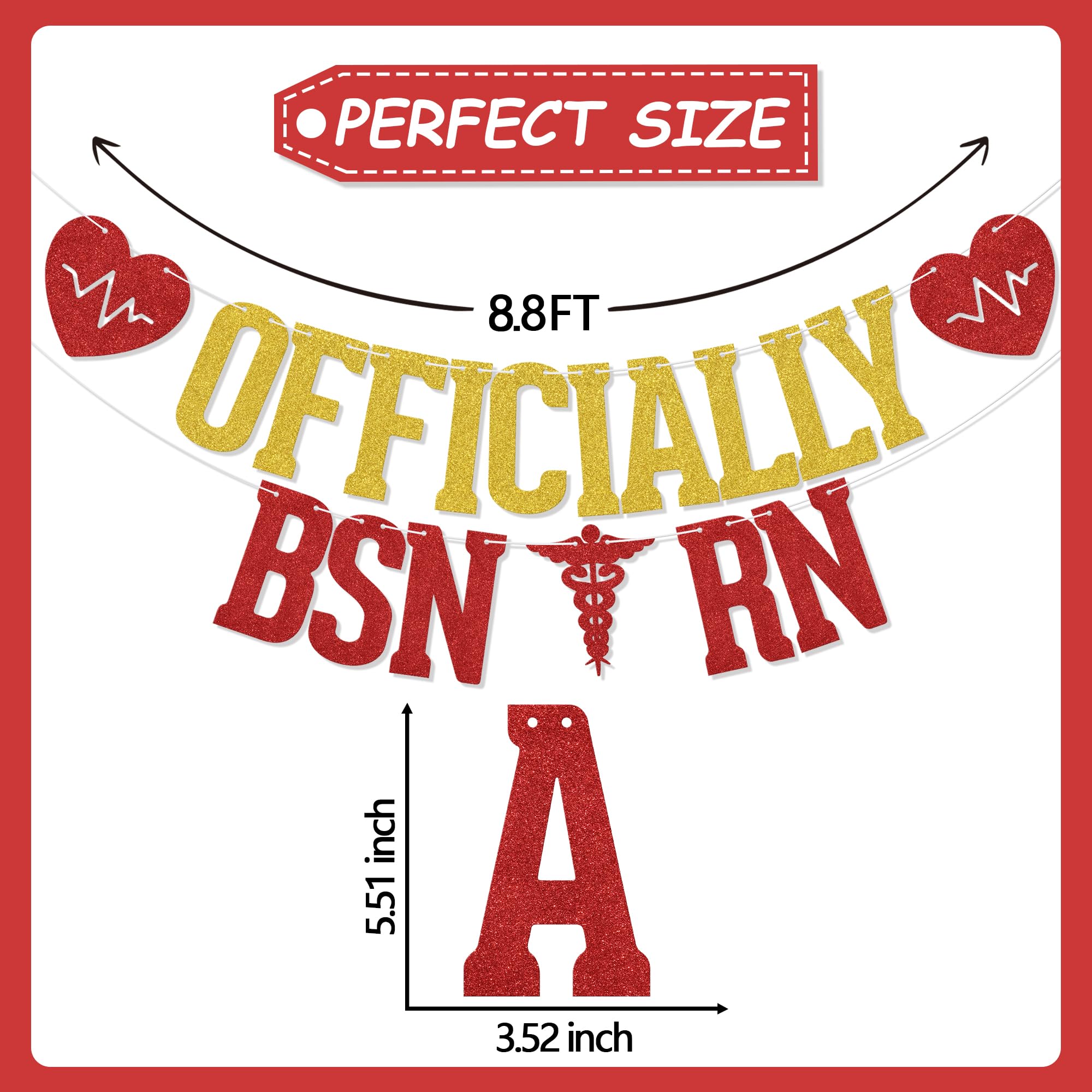 Aumccxz Officially BSN RN Banner Congrats Nurse Graduation Decorations Nursing School Survivor Graduation Party Decorations Gold & Red - Image 2