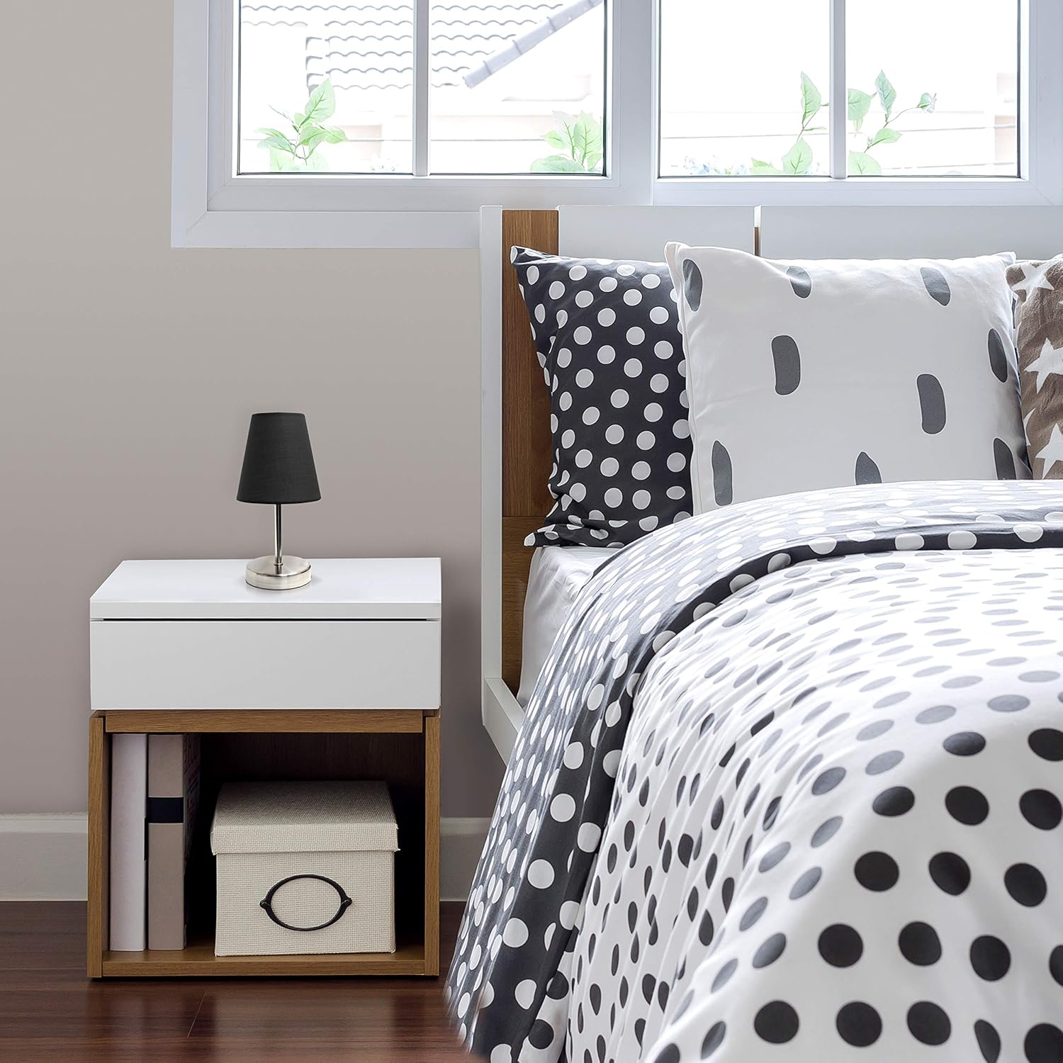 Simple Designs LT2013-BLK Sand Nickel Mini Basic Table Lamp with Fabric Shade, Black