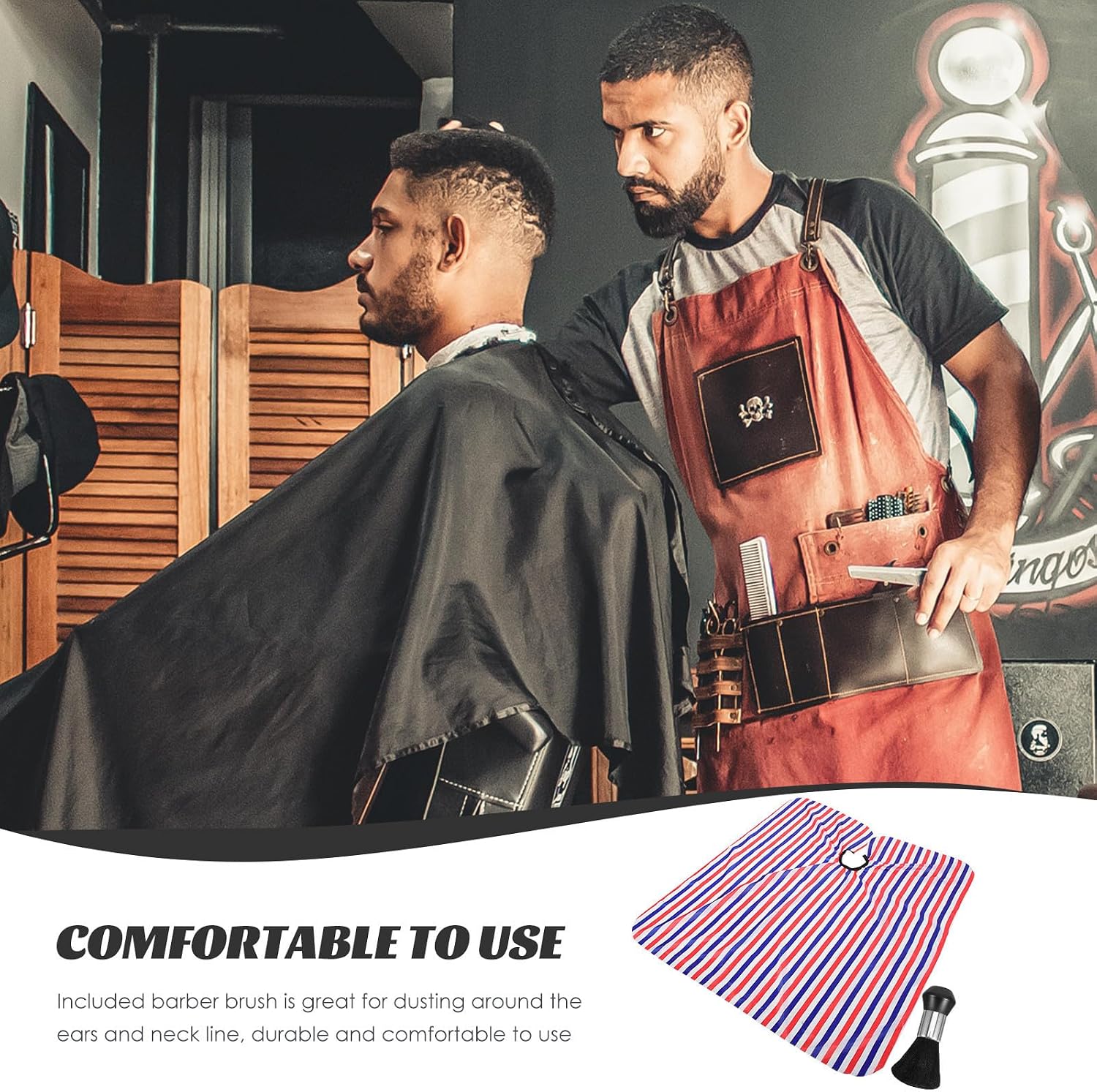Hair Cutting Apron Salon Cape for Adults with Neck Duster Brush, Easy to Carry Polyester Taffeta Barber Cape Prevents Staining Clothes for Hair Styling and Coloring