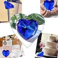 Vista 2 de Peso de papel de cristal azul con diamantes, gemas de vidrio con forma de corazón, diamantes reales para decoración, diamantes grandes para oficina