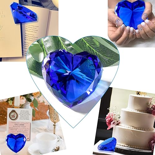 Miniatura 2 de Pesas de papel de diamantes de cristal azul, gemas de vidrio de diamante real en forma de corazón, pisapapeles para decoración, diamantes grandes,