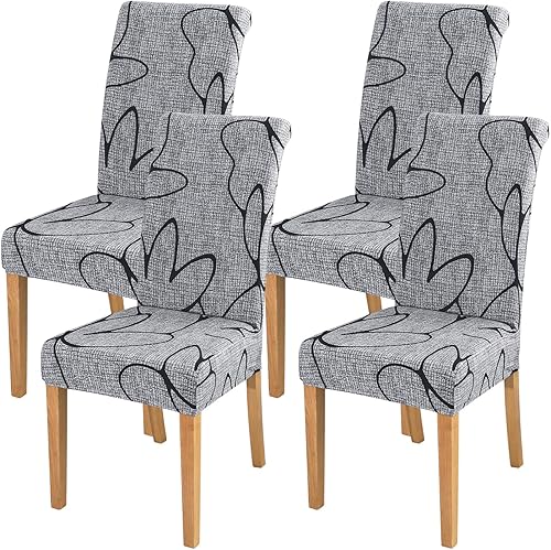 Forcheer - Juego de 4 fundas elásticas para sillas de comedor con estampado elástico lavable extraíble para cocina hotel restaurante ceremonia de