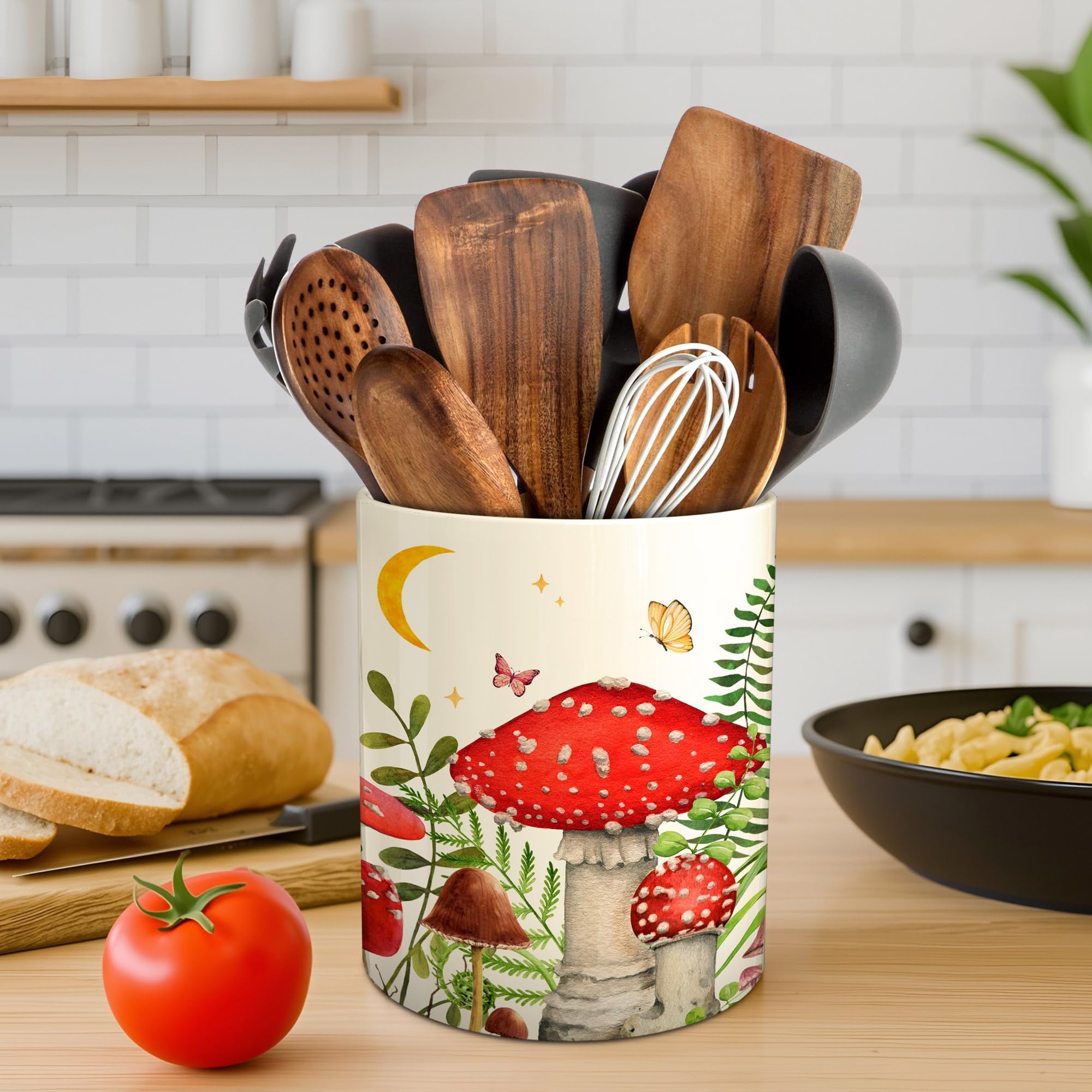 Küchenutensilienhalter aus Keramik mit Hahn-Motiv