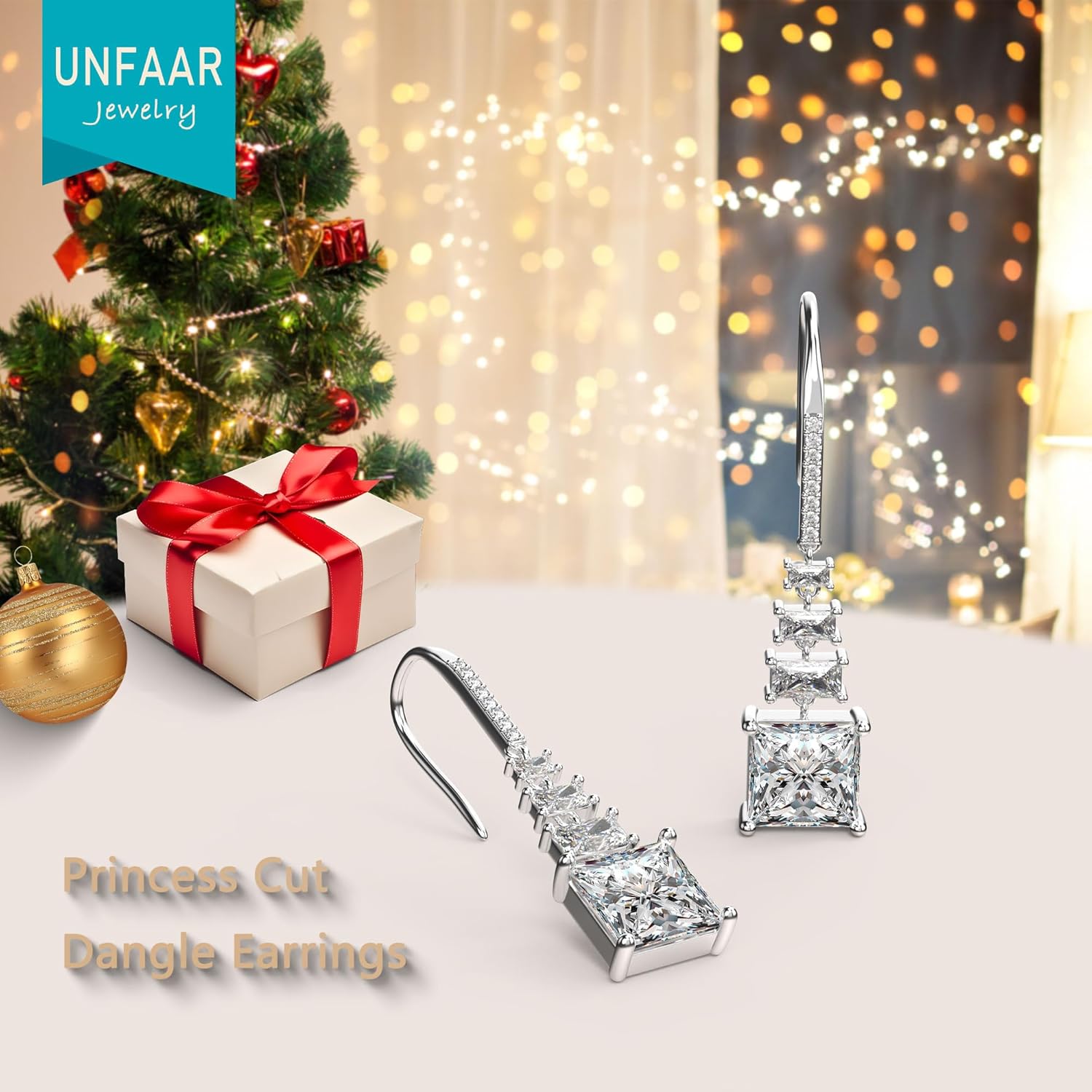 18K White Gold Plated Sterling Silver Square Princess Cut Cubic Zirconia Drop Dangle Earrings for Women Hypoallergenic Statement Earrings Gifts for Women Mom - Image 6