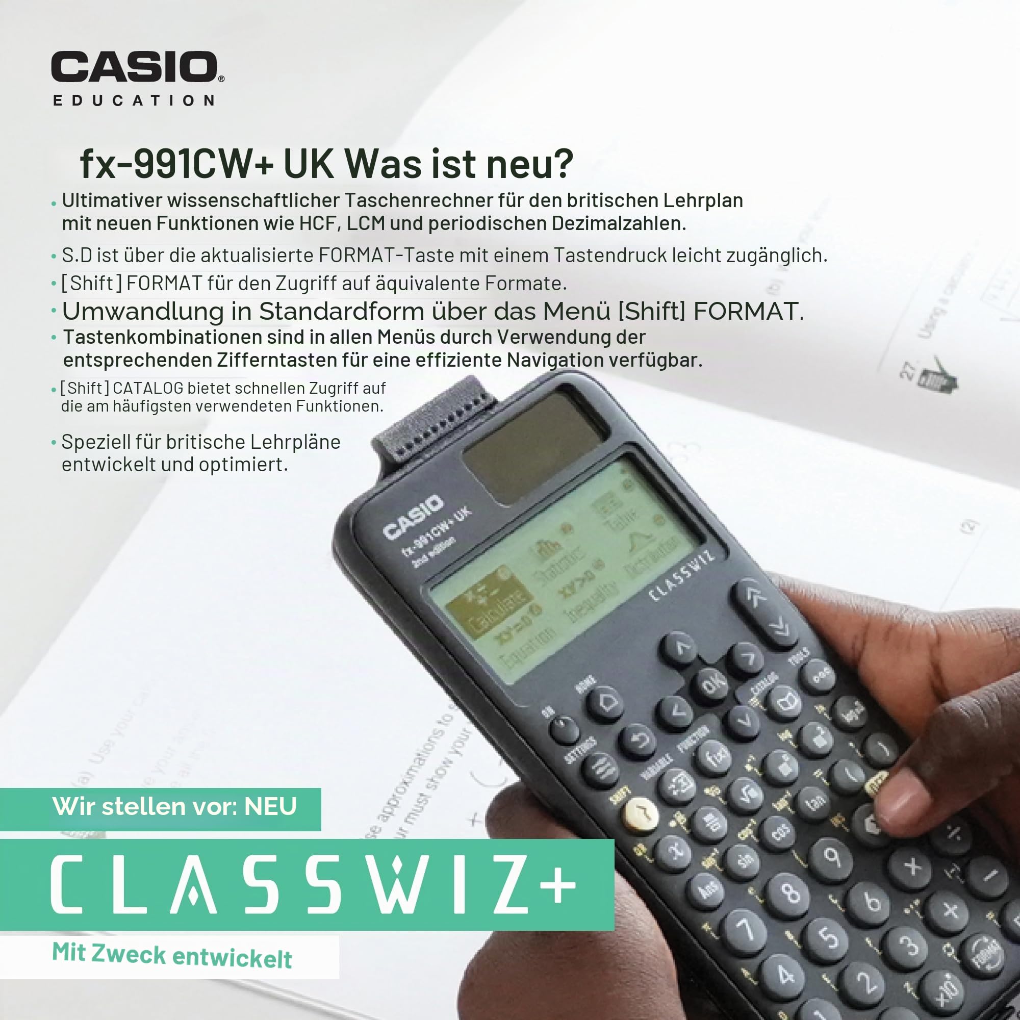 Casio fx-991CW+ wissenschaftlicher Taschenrechner (UK-Version) – Upgrade vom vorherigen fx-991CW-Modell