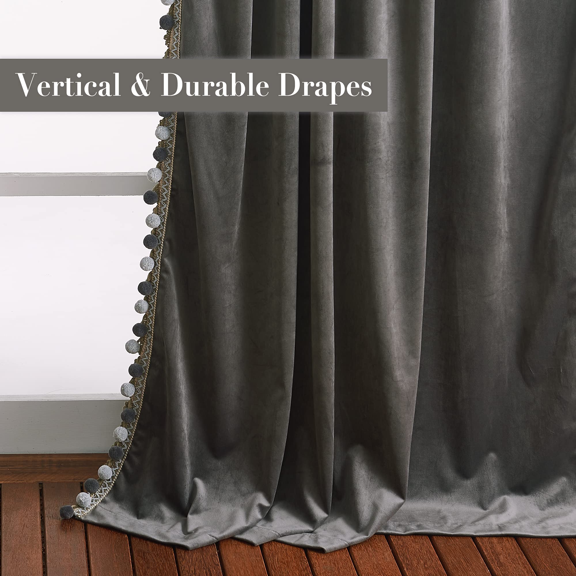 StangH Cortinas de Terciopelo de Lujo con Pompones, Cortinas Decorativas para oscurecer la habitación, con Aislamiento térmico, Bolsillo para cortinero, para Sala de Estar/Armario, 52 Pulgadas de
