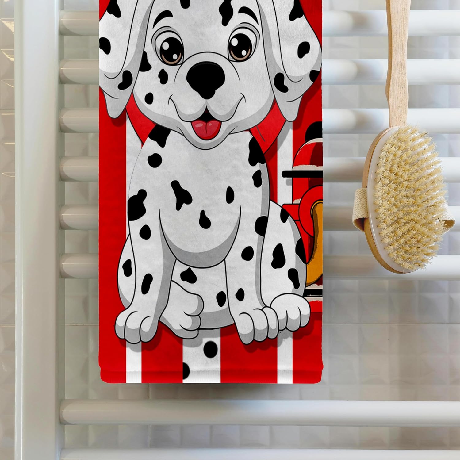 3dRose Cute Dalmatian Puppy with Red and White Fireman Theme 22x30 Bath Hand Pool Towel