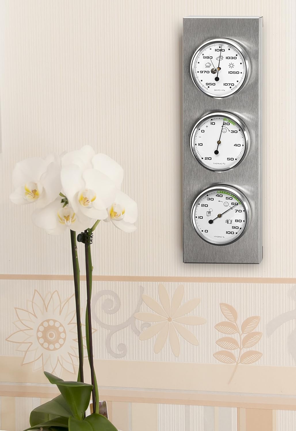 3-4013 THB197 Stainless Steel Weather Station with Barometer, Hygrometer and Thermometer, Silver