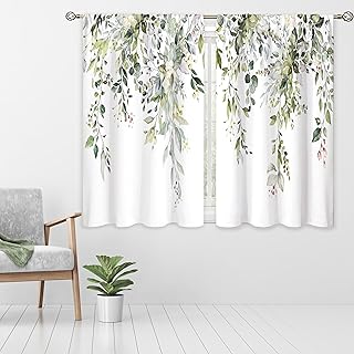Sage Green Eucalyptus Leaves Window Curtains Flower Watercolor Floral BotanicalPlant Wildflower Farmhouse Curtain Drapes Herb Curtains for Bedroom Living Room Treatment 2 Panels 42Wx45H Inch