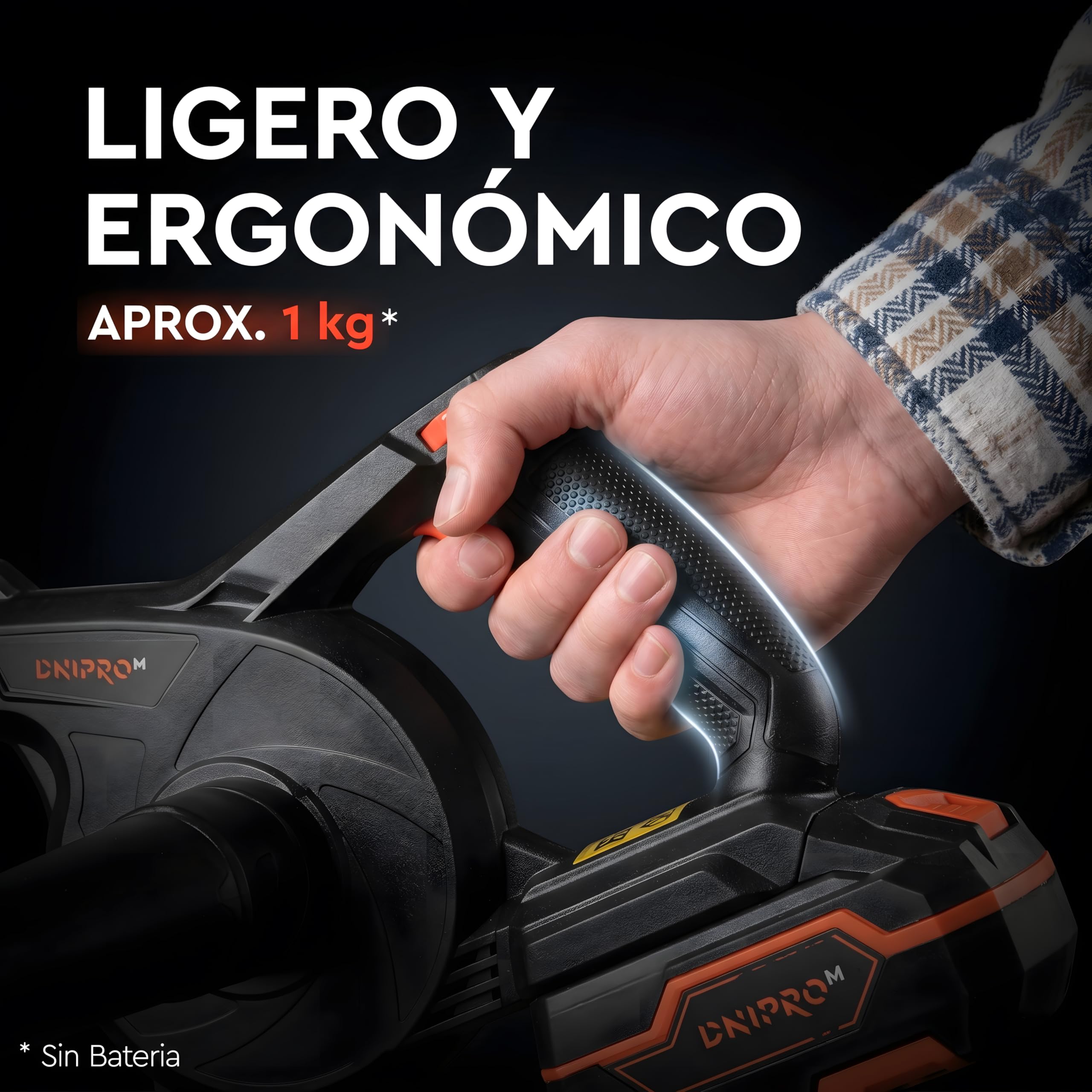 Soplador de Hojas a Batería 2 en 1 DVB-200 - Sopla Hojas, Hierba y Residuos del Jardín - Función de Aspiradora para Polvo y Suciedad Ligera - Solo 1 kg, Incluye Bateria 4Ah y Cargador- por Dnipro-M