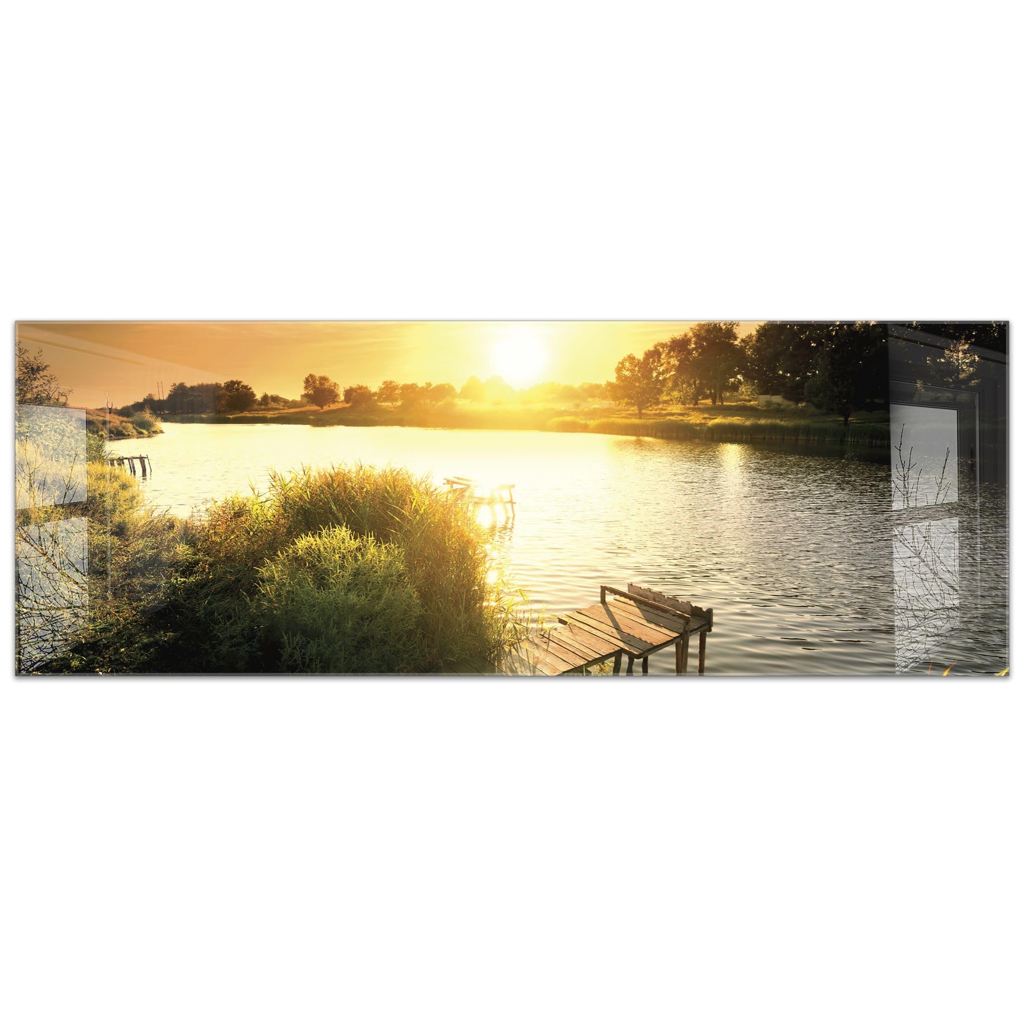 timalo Küchenbild aus Acrylglas modernes Wandbild Glasbild Deko Küche XXL Bild wie Glas | 140x50cm See Abend Wald, Sonnenuntergang, Natur, Wasser