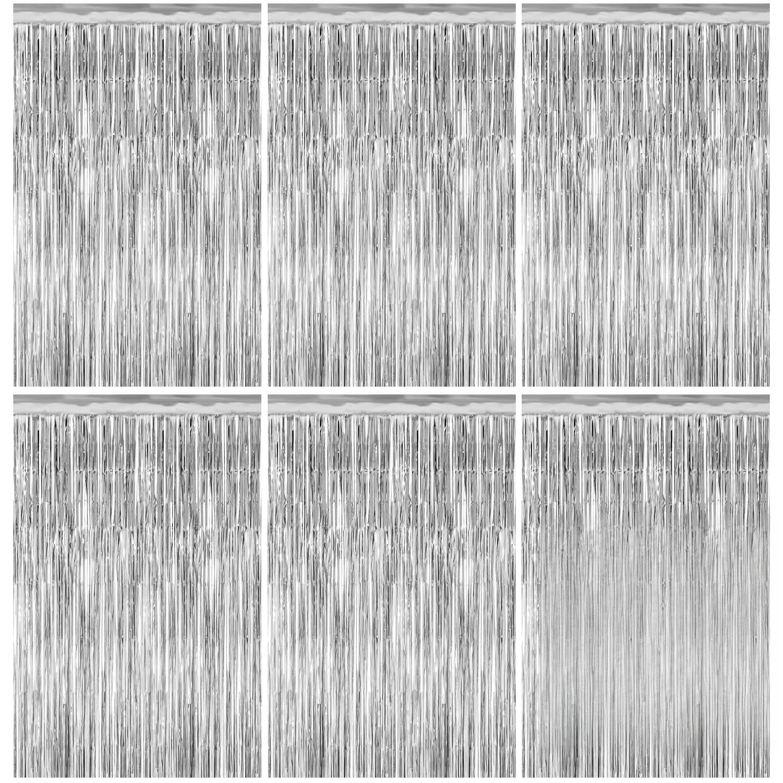 Quelcc 6 Pack Tinsel Curtains, 3.28ft x 6.5ft Foil Curtain Decorations, Foil Fringe Curtain Reusable Glitter Backdrop for Birthday Graduation Wedding Engagement (silvery) — image 1