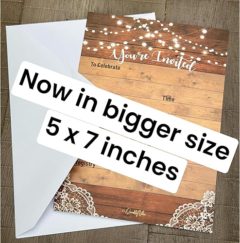 Miniatura 2 de 25 invitaciones rústicas y 25 sobres para bodas, despedidas de soltera, cumpleaños, compromisos, despedidas de soltera. Este estilo rústico de