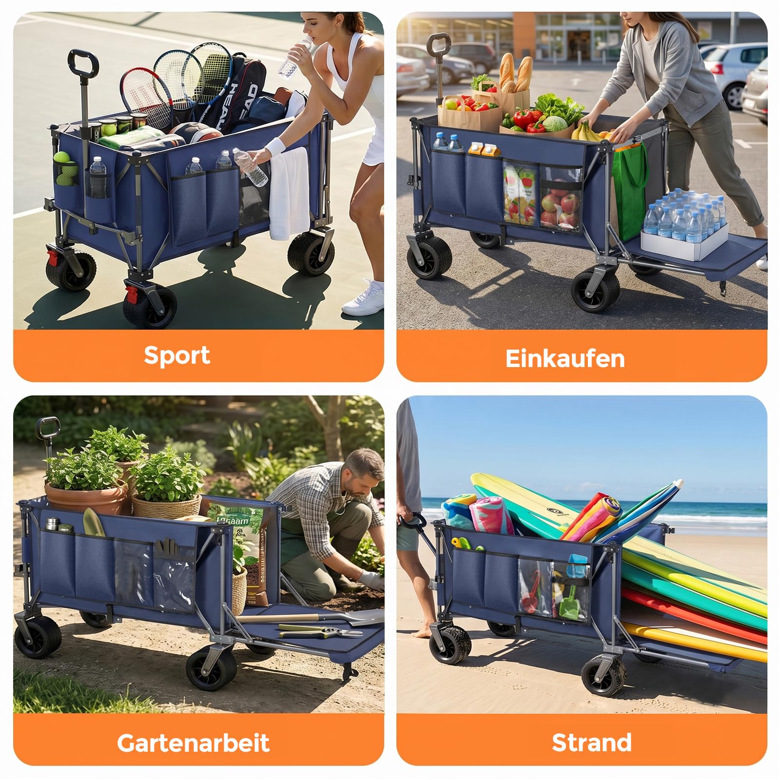 Generisch Carrello pieghevole da 300 + 120 l, blu, con portellone posteriore, per esterni