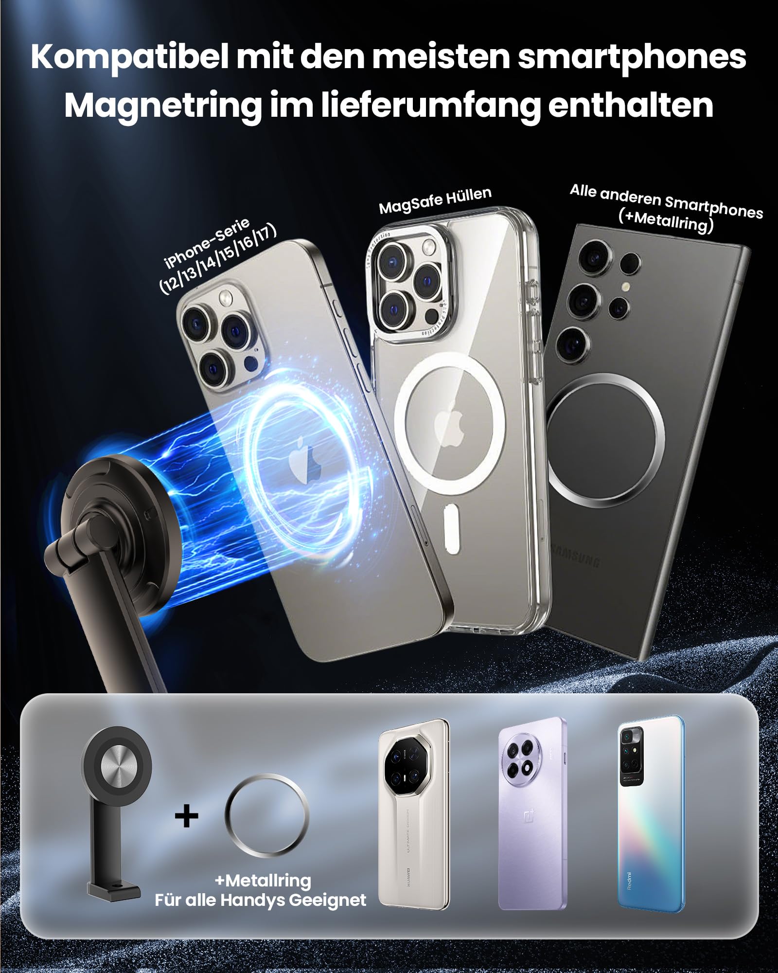 Evershop Supporto magnetico per cellulare con luce ad anello per cucina e alimenti – Luce ad anello con treppiede per tavolo
