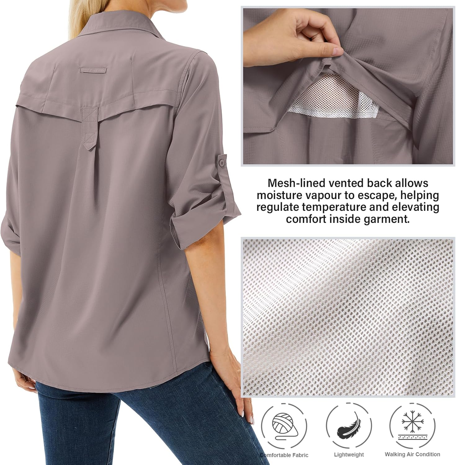 Women's UPF 50 Long Sleeve Sun Protection Shirts Safari Fishing Hiking - Image 2