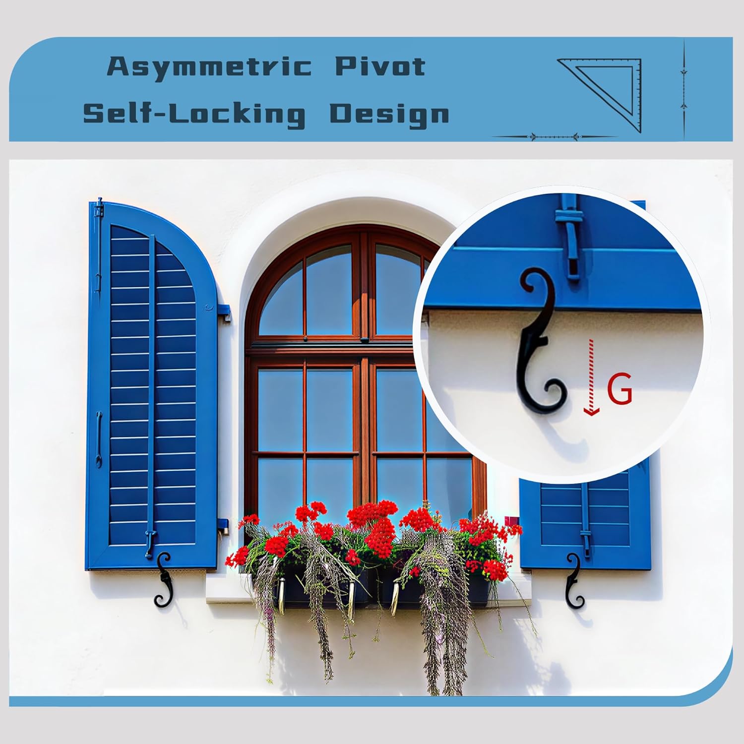 S Style Shutter Dogs Hardware, 6.3" Metal Shutter Fasteners with Set Screwsl, Decorative Window Tieback for Exterior Shutters, Home Decoration (6)