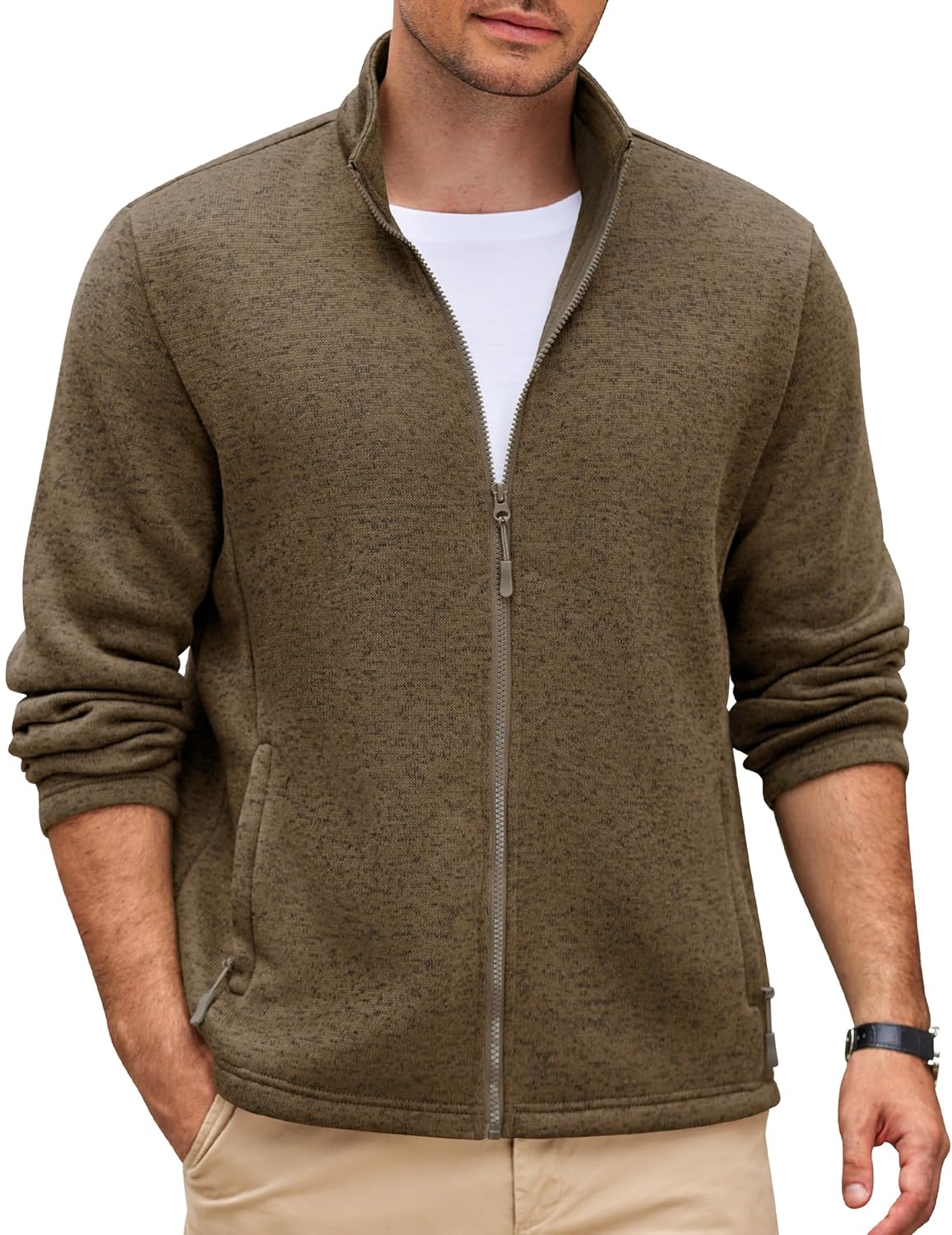 COOFANDY Mens Fleece Jacket Zip Up Lightweight Sweater Jackets Casual Warm with Pockets for Home Office Hiking