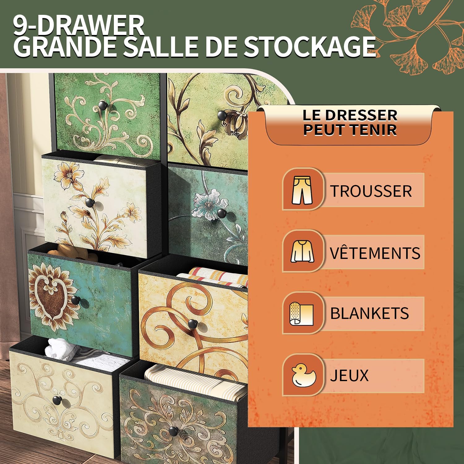 Commode à 8 Tiroirs en Tissu,Commode Chambre Adulte Armoire Tiroirs avec Plateau Bois et Cadre Métal,Meuble de Rangement pour Chambre d’Enfant, Salon et Couloir