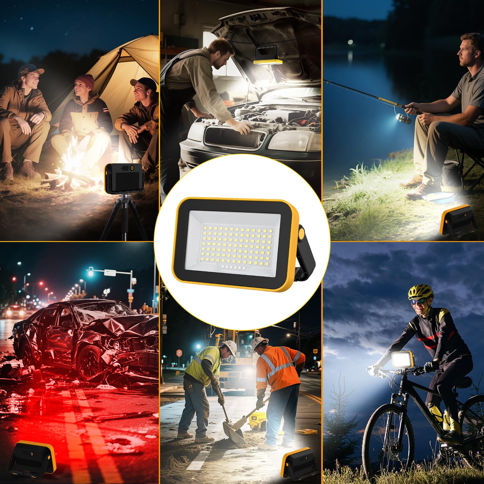 NATPOW Projecteur Led Rechargeable, 5 Modes Projecteur Led Chantier Batterie avec Câble USB, 4000mAh Lampe de Chantier Portable, IP65 Étanche Lampe de Travail pour Garage, Camping, Pêche, 2 Pièces