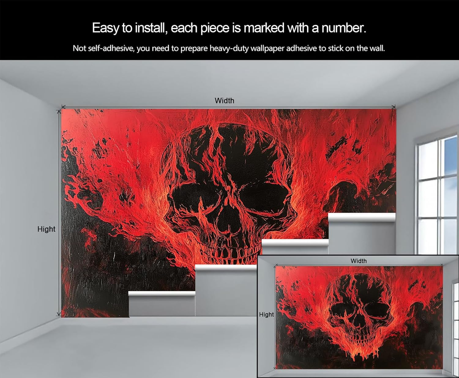 Skull Wallpaper, Death Skull Wall Paper Murals, Gothic Wall Paper for Living Room, Gothic Skeleton Removable Wallpaper for Renter, Horror Halloween Large Mural & Room Decor