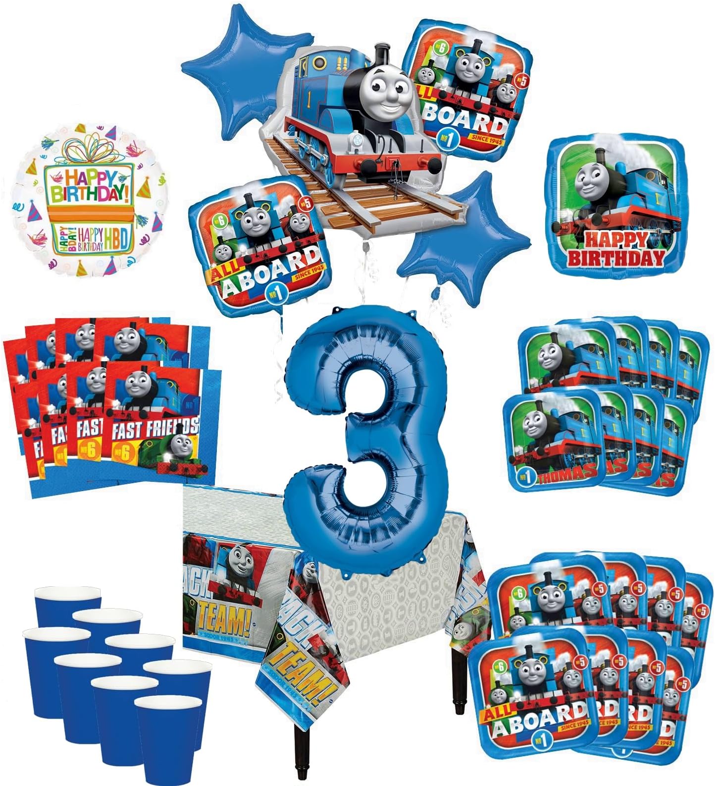 Thomas Tank Train Engine 3rd Birthday Party Supplies 8 Guest Decoration Kit and Balloon Bouquet