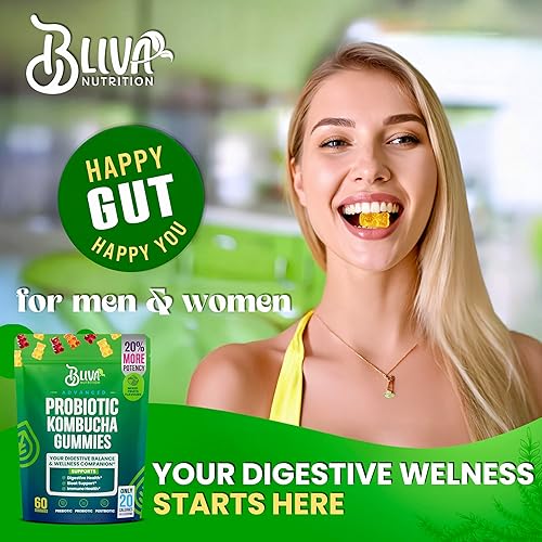 Miniatura 7 de BLIVA - Gomitas probióticas de kombucha, prebióticos, probióticos, postbióticos, corteza de olmo resbaladizo y fibra, suplemento de gomitas de