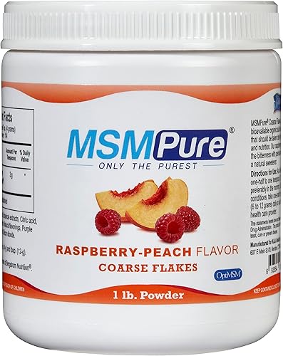 MSMPure Kala Health - Escamas de polvo grueso con sabor a melocotón frambuesa, 1 libra, cristales de azufre orgánicos, suplemento MSM destilado puro MSMPure Kala Health - Escamas de polvo grueso con sabor a melocotón frambuesa, 1 libra, cristales de azufre orgánicos, suplemento MSM destilado puro