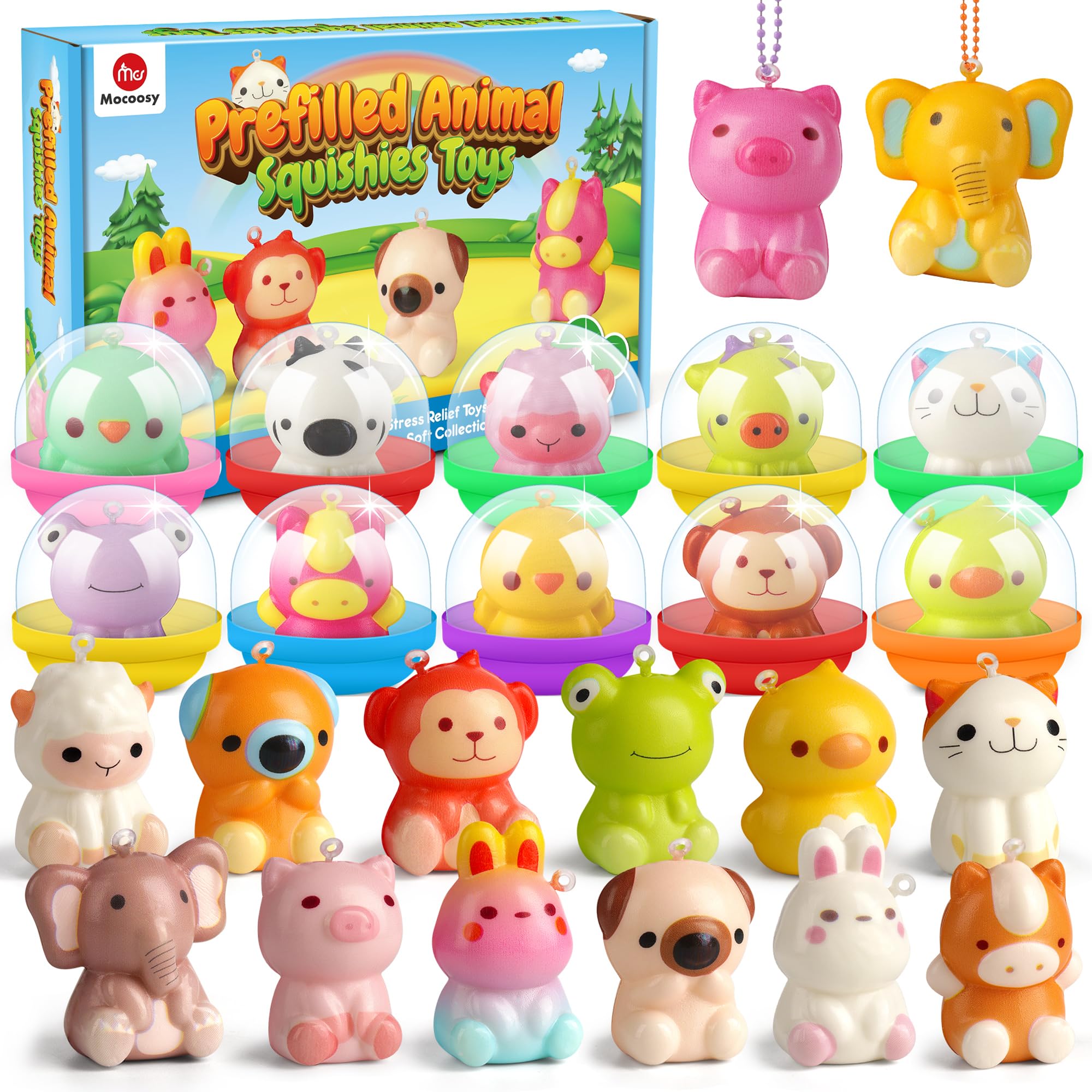 Mocoosy 24 Pack Party Favors for Kids Squishy Toys, Birthday Goodie Bag Stuffers Bulk Fidget Toys, Classroom Prizes, Pinata Stuffers, Treasure Box & Claw Machine Toy Carnival Gifts for Boys Girls