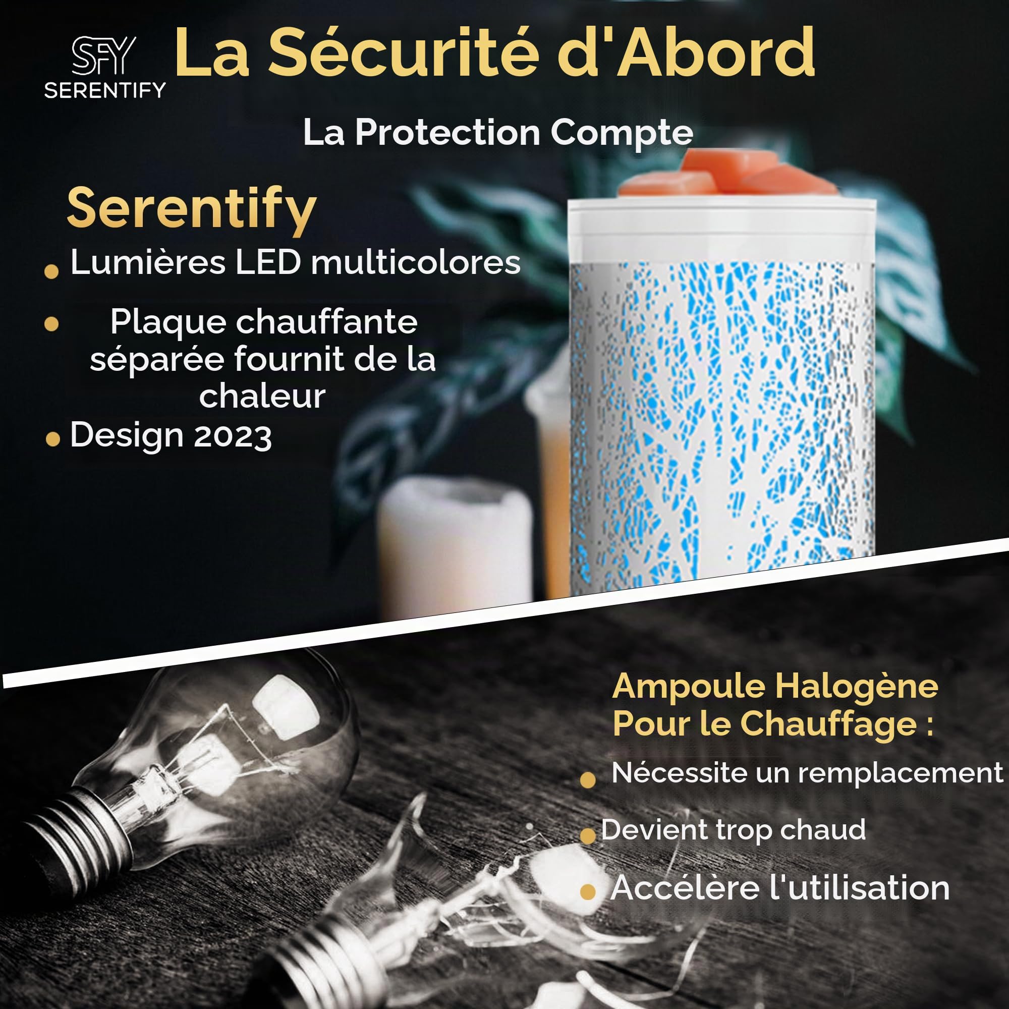 Brûleurs à cire électriques à couleur changeante | Brûleur d'huiles essentielles | Lumière/Lampe LED et chauffe-cire | Plat en silicone facile à nettoyer | 26,5 cm (Blanc)