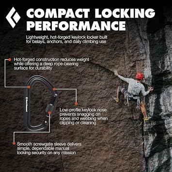 BLACK DIAMOND Hotforge Lightweight Aluminum Lockin Screwgate Carabiner