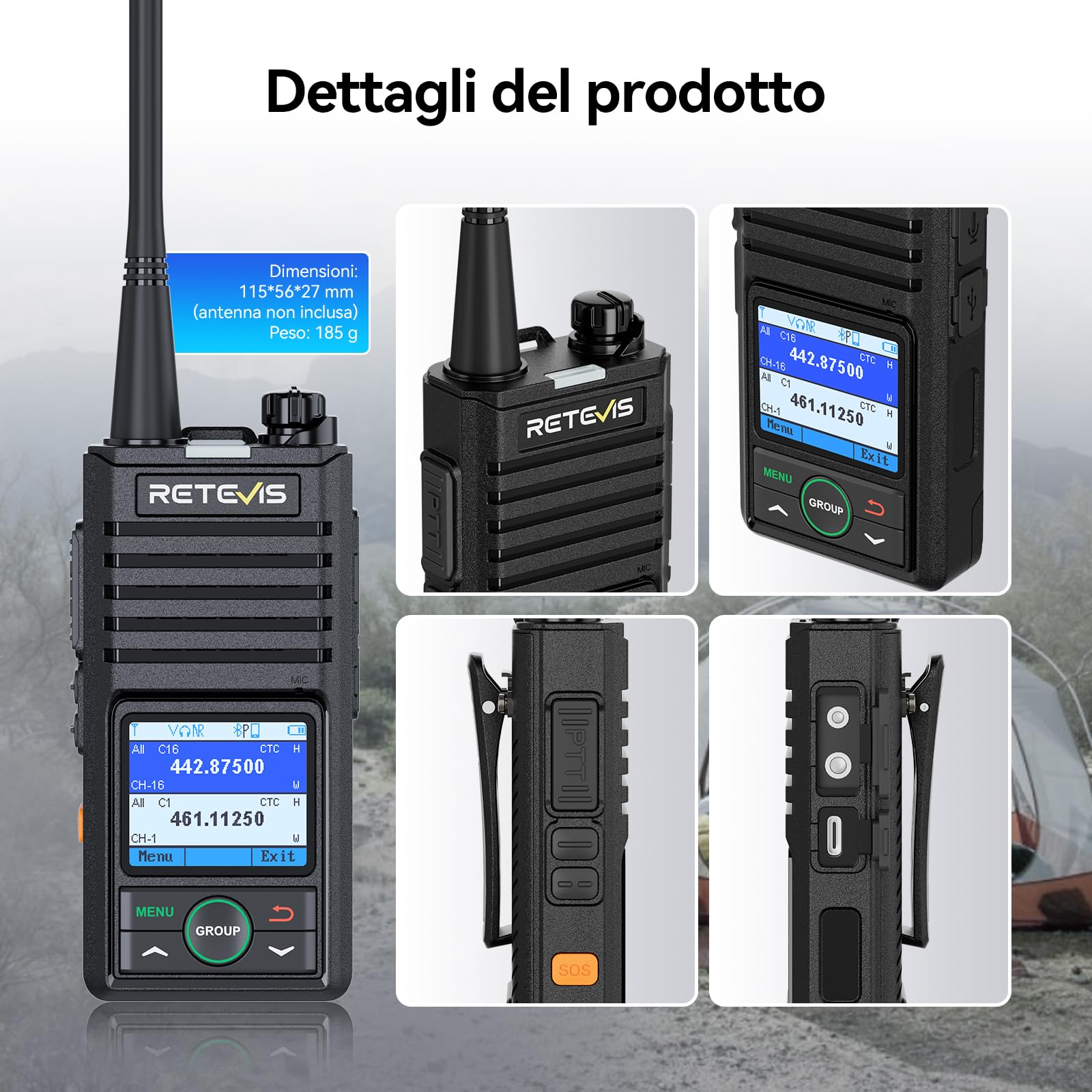 Retevis RB658 Walkie Talkie Professionali Controllo APP, Ricetrasmittenti, Auricolare Wireless, AI Cancellazione del Rumore, Schermo LCD, Walkie-Talkie per Flotta, Guida di Veicoli (2 Pezzi)