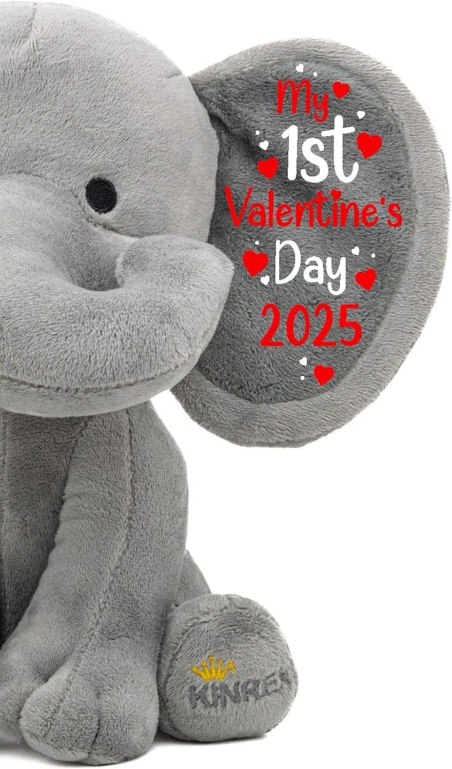Personalized Elephant Stuffed Animal - My First Valentine’s Day Elephant, Custom Plush Toy Valentines Gifts for Babies, Boy, Girl, Newborn, Customized Keepsake Plush Bear Gift, Gray 9 Inches