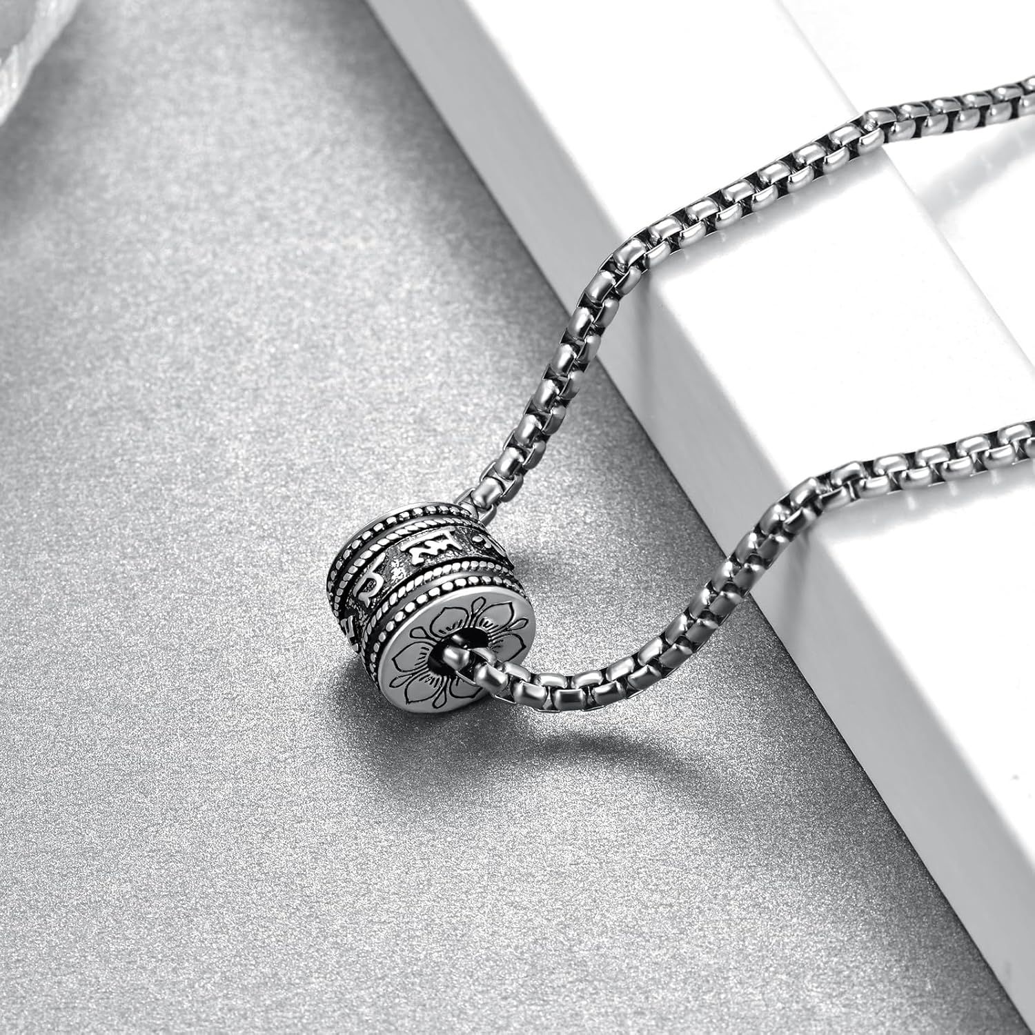 Tibetan Buddhist Necklace 925 Sterling Silver Om Mani Padme Hum Necklace with Prayer Wheel Patron Saint Amulet Buddhist Pendant Jewelry - Image 2