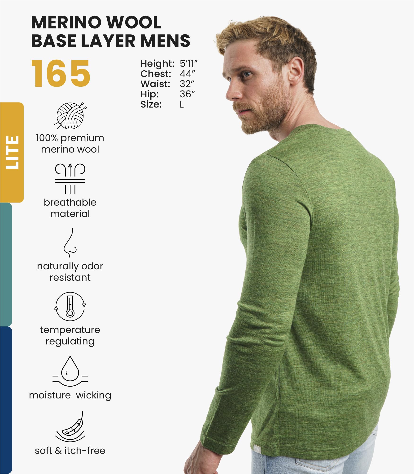 Merino.tech Maglia Termica Lana Merino Uomo - 100% Intimo Termico Lana Merino Uomo Leggero, Medio, Pesante con Calzini