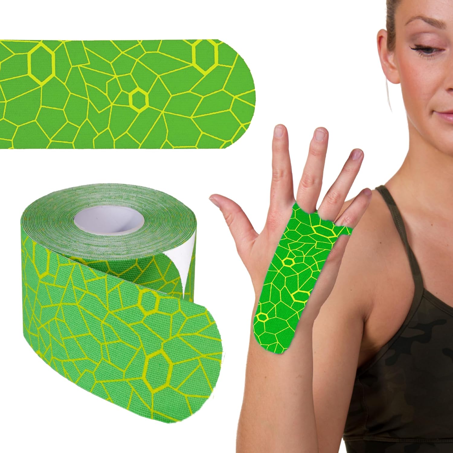 THERABAND Kinesiology Tape, Green/Yellow, 1 Roll, with XactStretch Indicators, Long-Lasting Athletic Tape for Shoulder, Back & Knee, Latex-Free & Water Resistant for Men and...