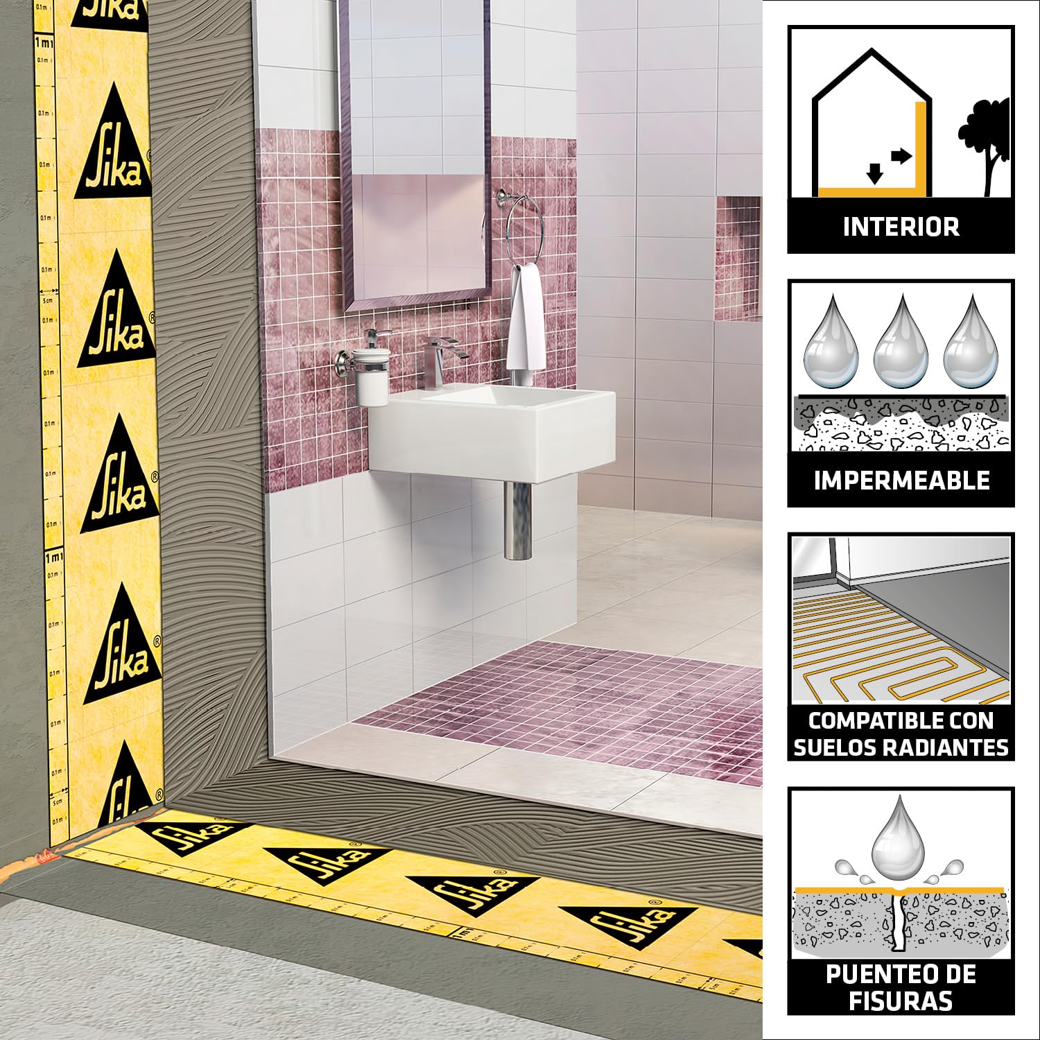 SIKA - Membrana impermeable - SikaCeram Sealing Membrane W - 1x30m | Membrana flexible de sellado y desacoplamiento - Impermeabilización bajo baldosas - Para paredes y suelos en zonas húmedas