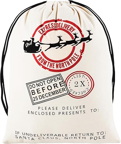 JOYIN Bolsa de regalo de Navidad con cordón, saco de arpillera de Papá Noel de 26 x 19 pulgadas, bolsa de tela para regalos de Navidad, suministros