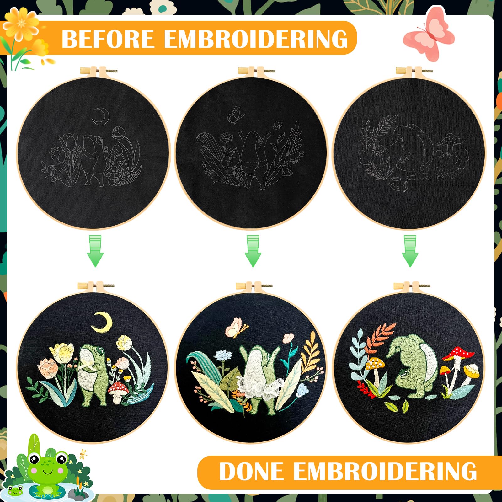 Kit Broderie Débutant 3 Motifs Chiens - Tissu Pré-imprimé, Fils, Aiguilles Et Cerceau Inclus - Loisir Créatif Facile