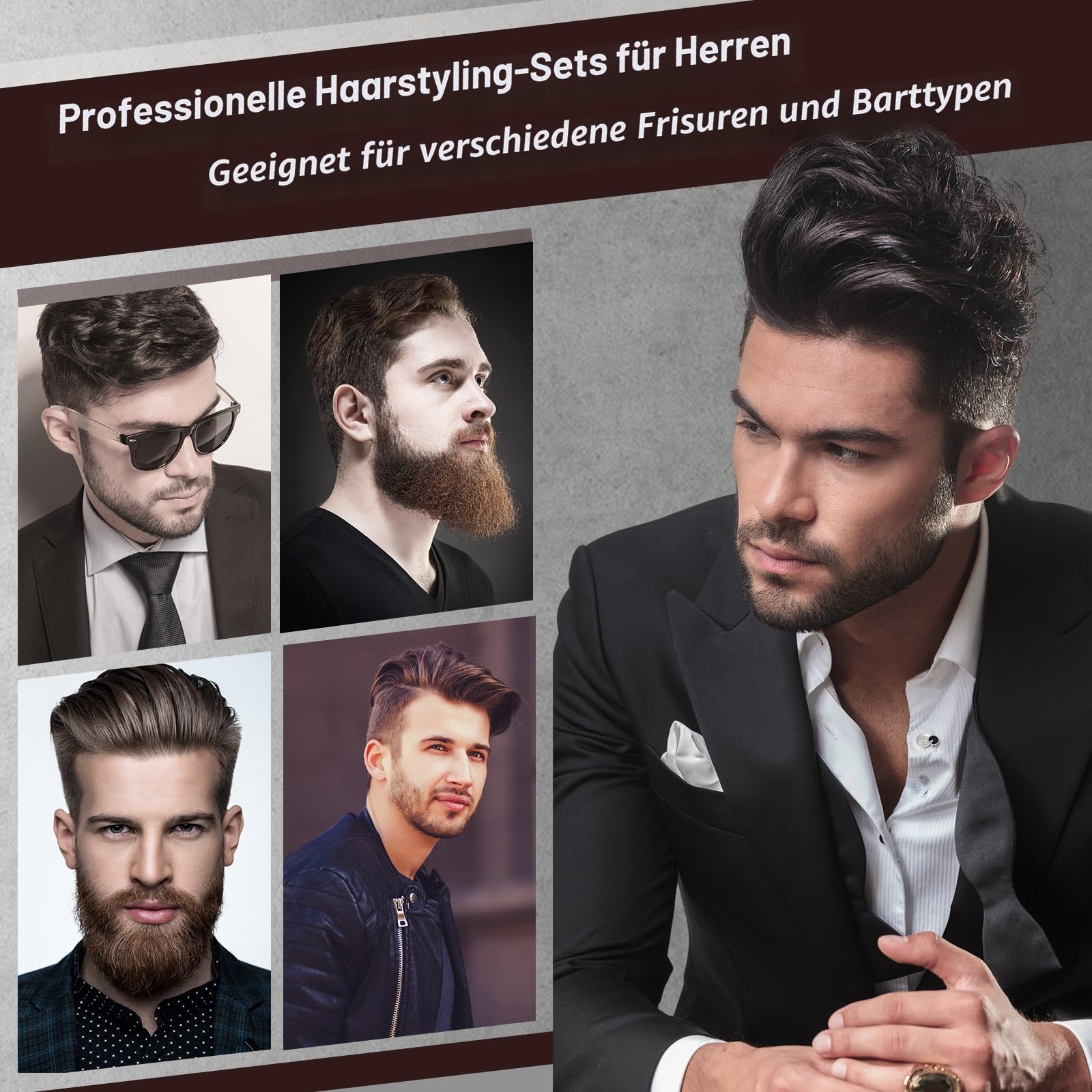 Haarbürste Kamm Männer Styling,Wildschweinborsten Bartbürste Herren,Rundbürste,Lockenkamm,Kamm Grobzinkig,Sleek Bürste,Bartkamm,Friseur Kamm Set