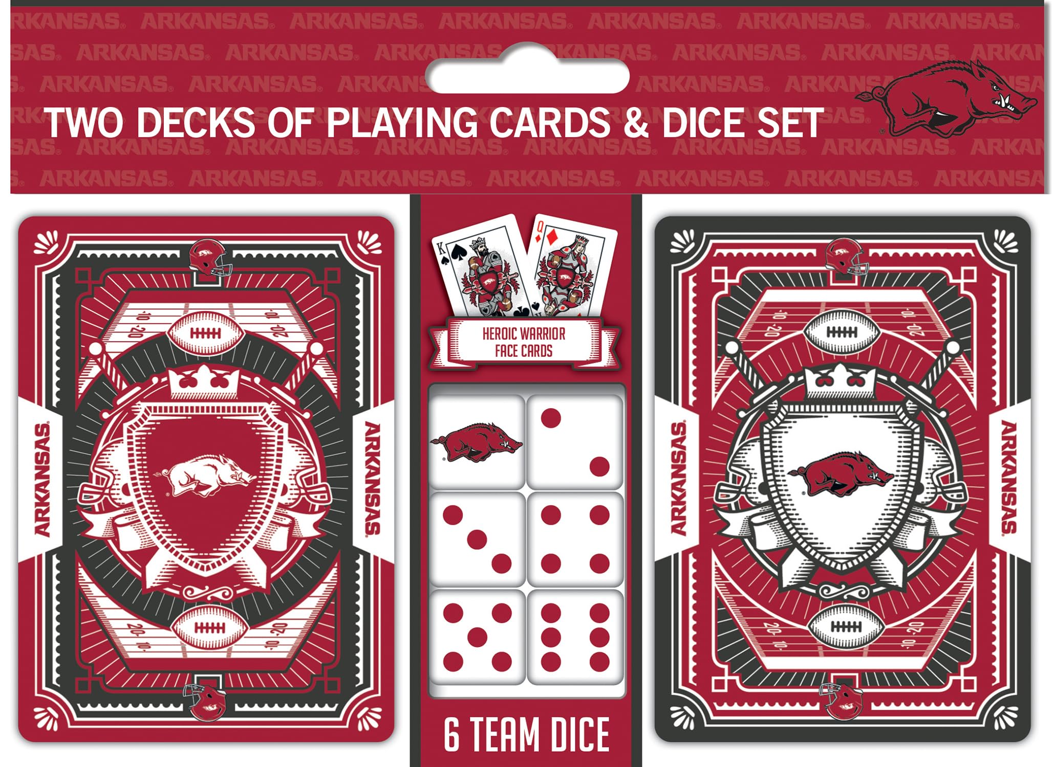 Masterpieces NCAA Arkansas Razorbacks Waterproof Playing Cards &amp; Dice Set - Officially Licensed, Themed Design, 2-Pack, Poker Size, Ages 3+