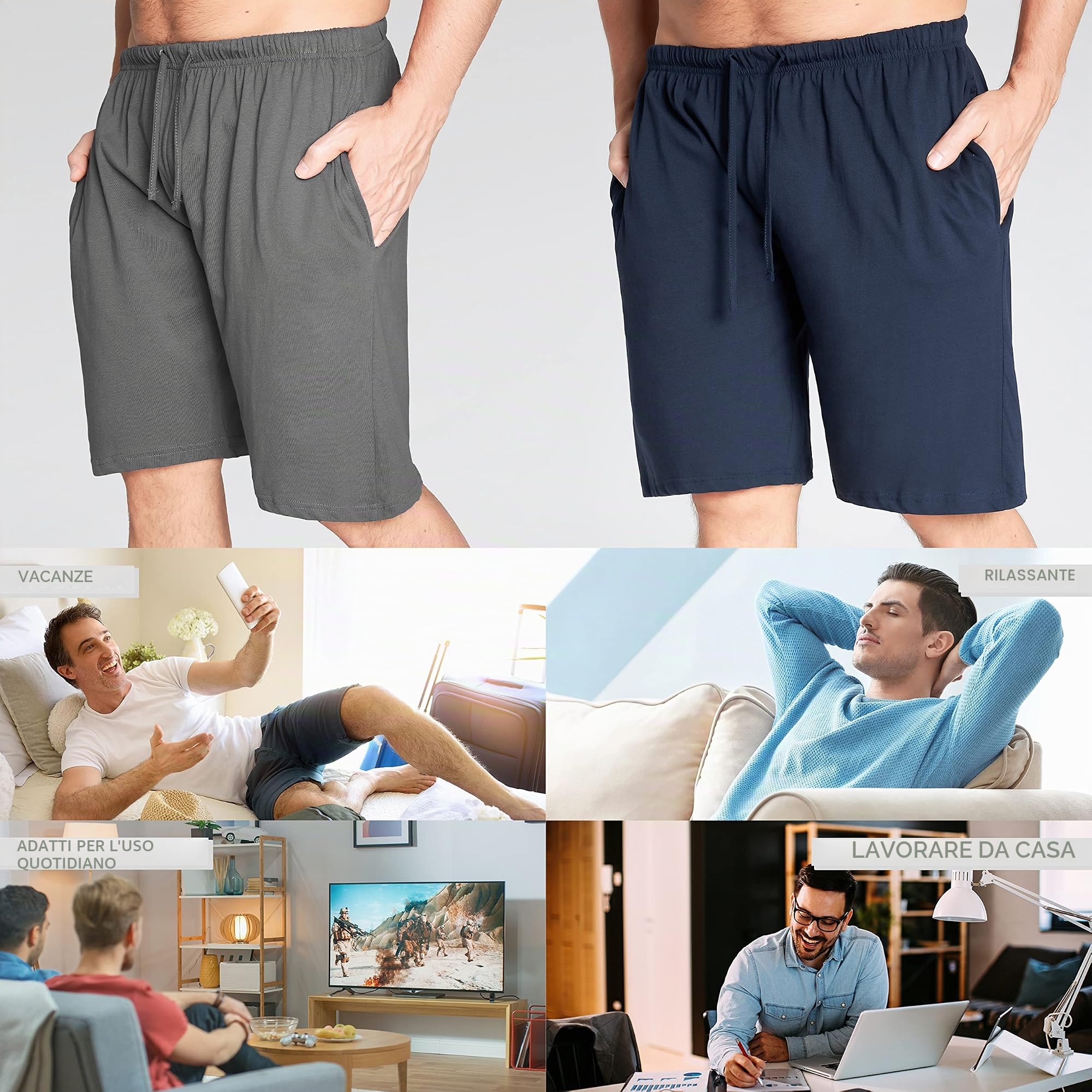 CityComfort Pantaloncini da Uomo | Pacco Doppio Pantaloncini Corti, Pigiama Uomo Corto, Pigiami per Uomo in Cotone, Confezione da Due Shorts in Cotone con Vita Elasticizzata (M, Navy & Charcoal)