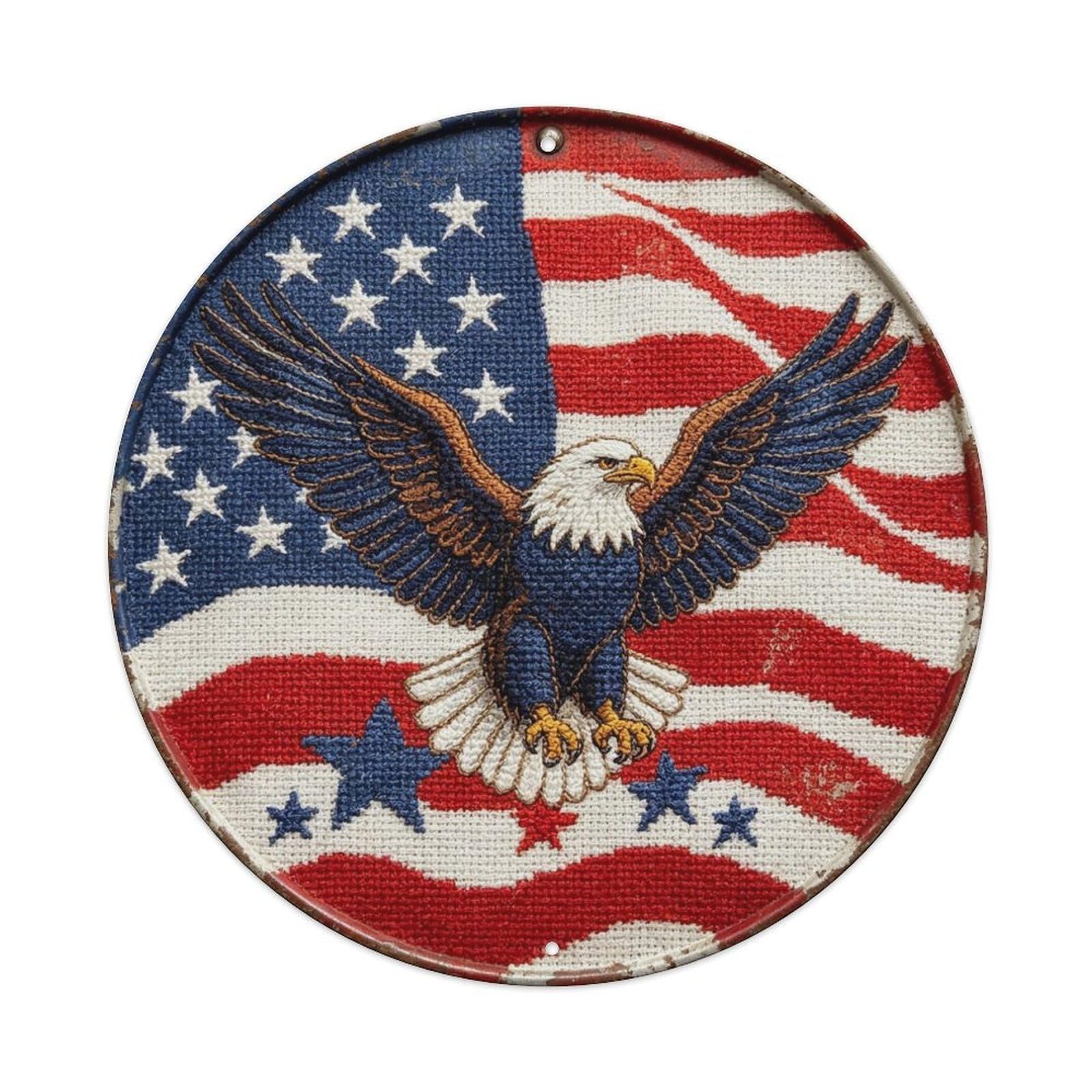 American Patriotic Embroidery Metal Tin Sign Plaque
