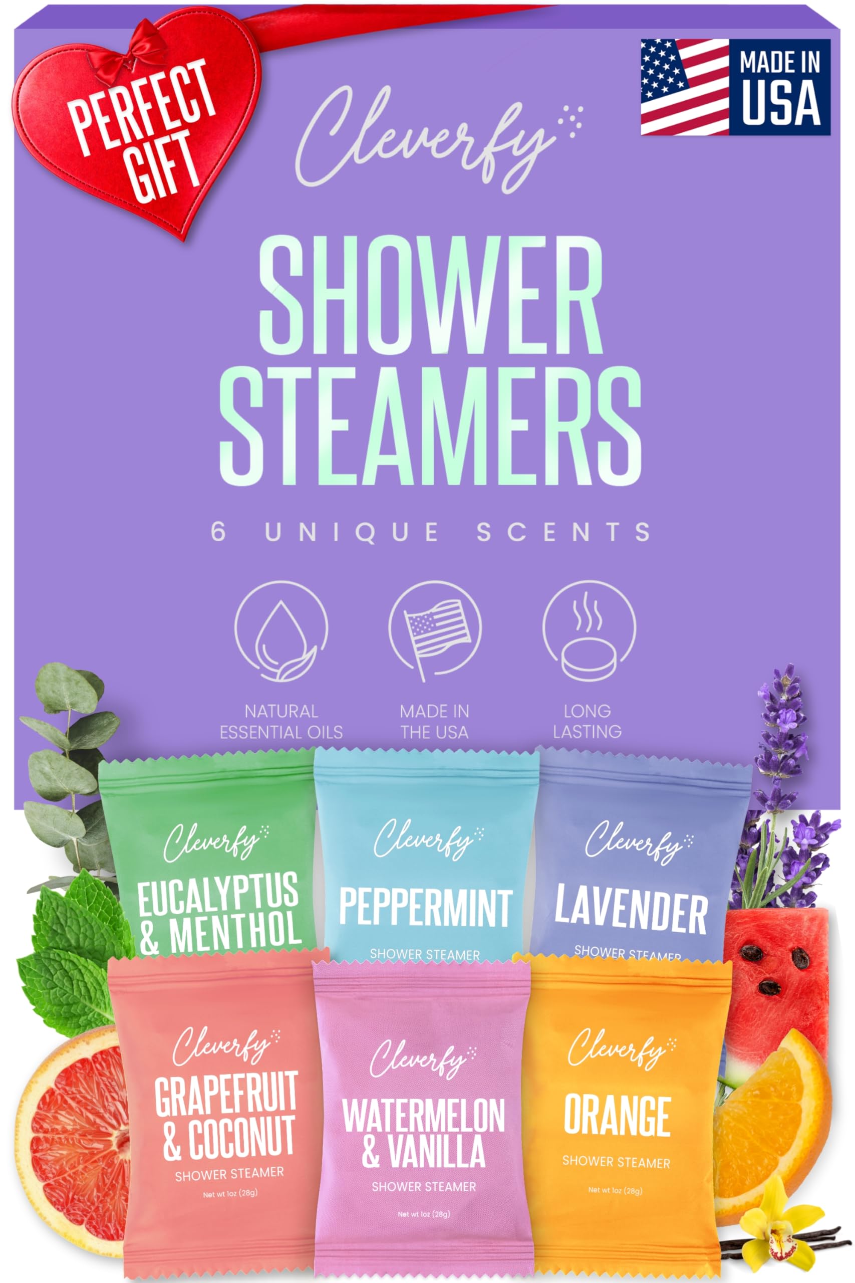 Cleverfy Shower Bombs Aromatherapy - Gift Set of [6] Shower Steamers - With Essential Oils For Home Spa. Shower Melts a.k.a. Vaporizing Shower Tablets are Perfect for Sinus Relief
